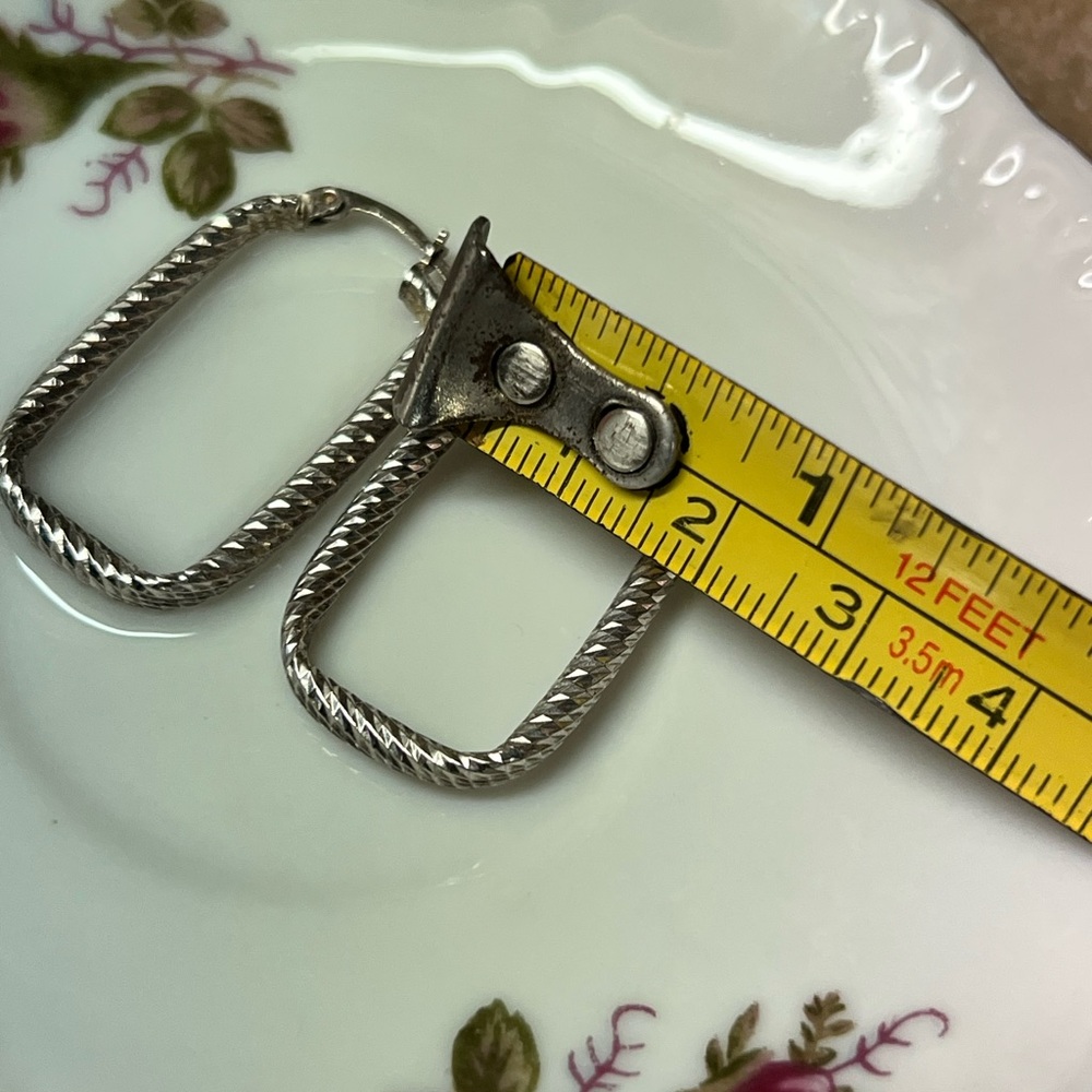 Sterling Silver Lever Back Rectangular Hoop Earri… - image 5